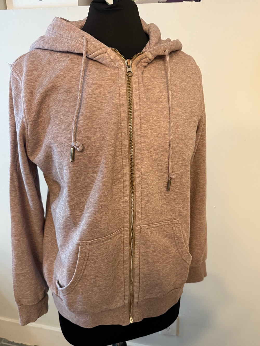 Women’s H&M size L Zip-Up Hooded Sweatshirt Jacket - Taupe